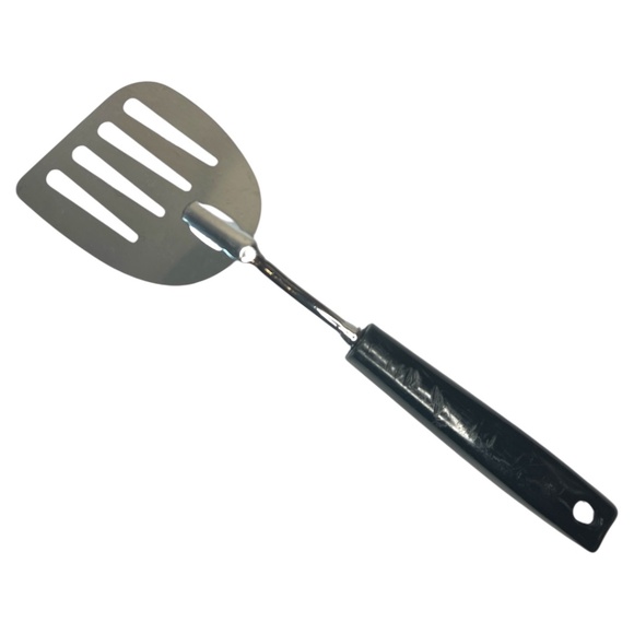 Vintage Ekco Short Slotted Small Angled Chromium Spatula Black Plastic Handle - Picture 2 of 5